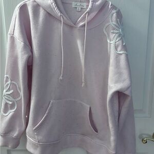 Light Pink Hoodie with White Floral Design